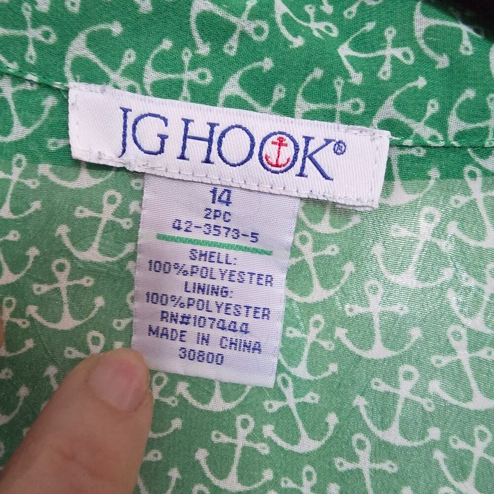 Green Blouse with white anchors - Size 14 - Picture 3 of 5